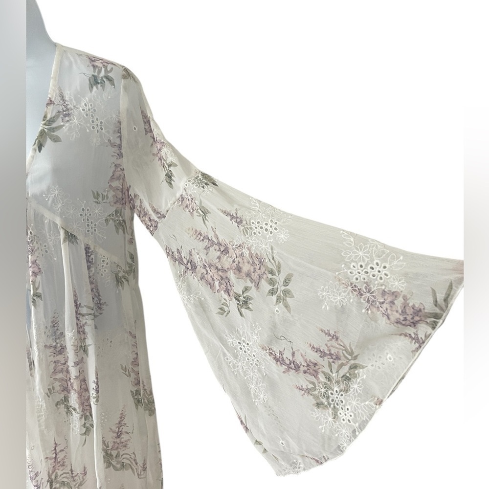 ACOA Sheer Floral Maxi Kimono Cover Up Small Cottagecore Fairycore Boho - Picture 4 of 11